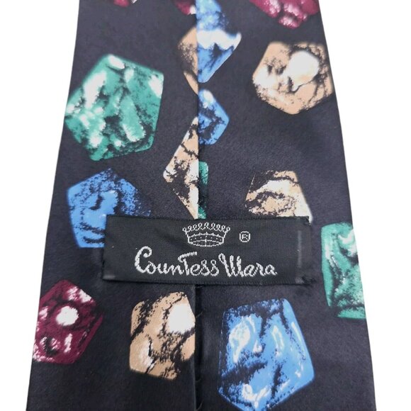 COUNTESS MARA Black Geometric Print Tie Necktie 100% Silk Made in USA - Picture 5 of 6